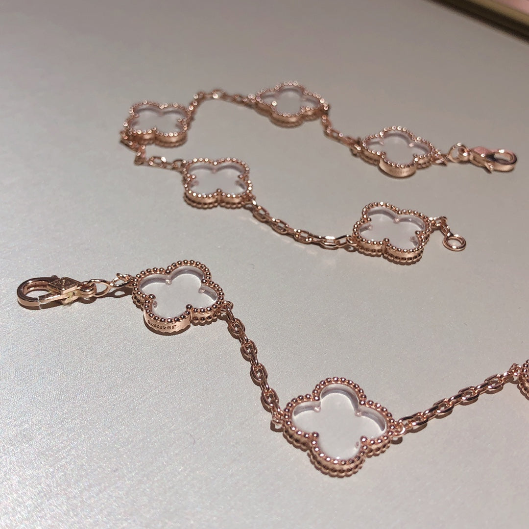 [Liorra]CLOVER 5 MOTIF ROCK CRYSTAL BRACELET