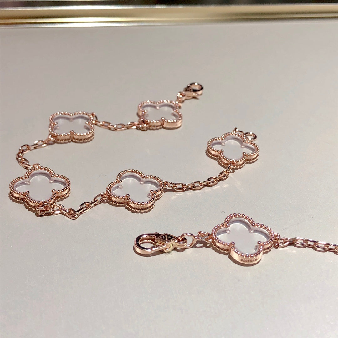 [Liorra]CLOVER 5 MOTIF ROCK CRYSTAL BRACELET
