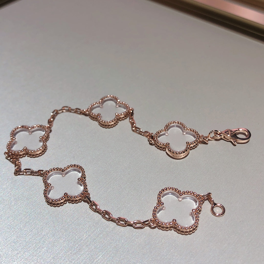 [Liorra]CLOVER 5 MOTIF ROCK CRYSTAL BRACELET