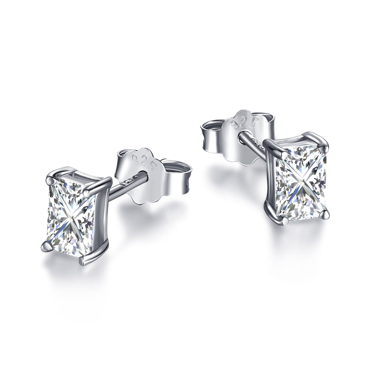 [Tonmkive Jewelry]Stylish Shiny Rectangular Center Stone Stud Earrings