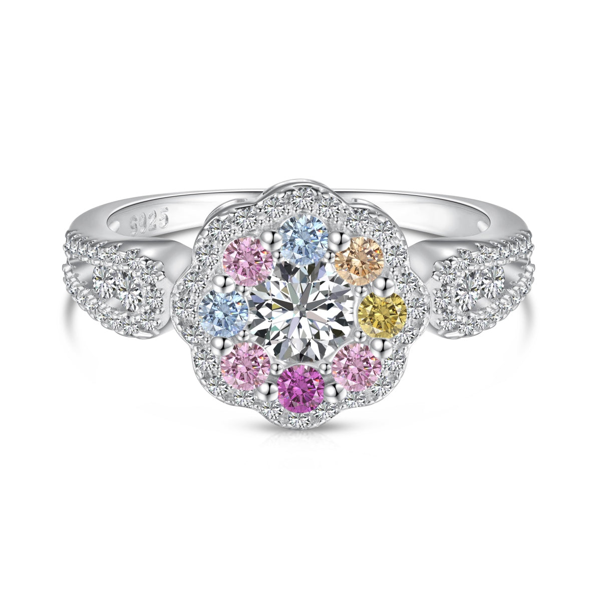 [Tonmkive Jewelry]Delicate Colorful Round Cut Flower Shape Wedding Ring