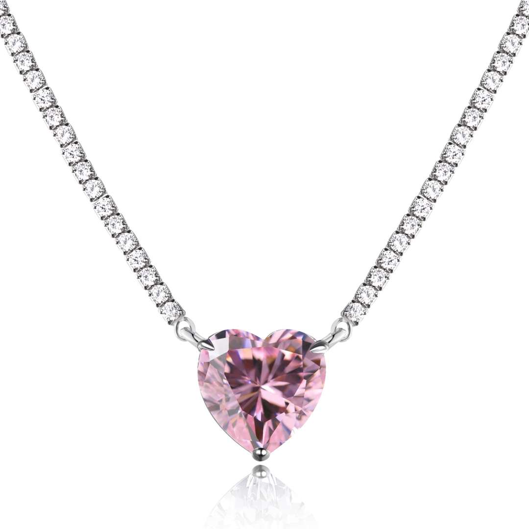 [Tonmkive Jewelry]8.0 Carat Versatile Colorful Sweet Heart-Shaped Tennis Necklace