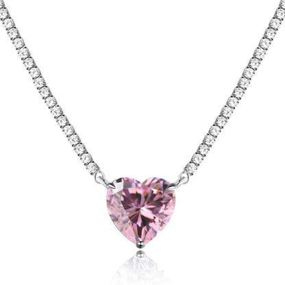 [Tonmkive Jewelry]8.0 Carat Versatile Colorful Sweet Heart-Shaped Tennis Necklace
