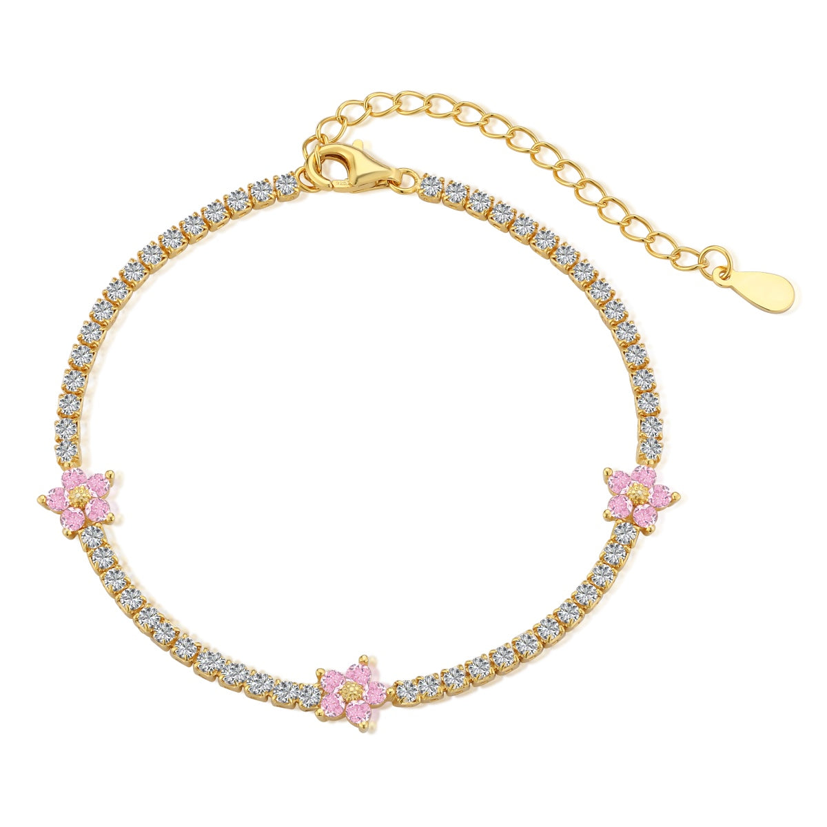 [Tonmkive Jewelry]Sparkling Flower Shape Tennis Bracelet
