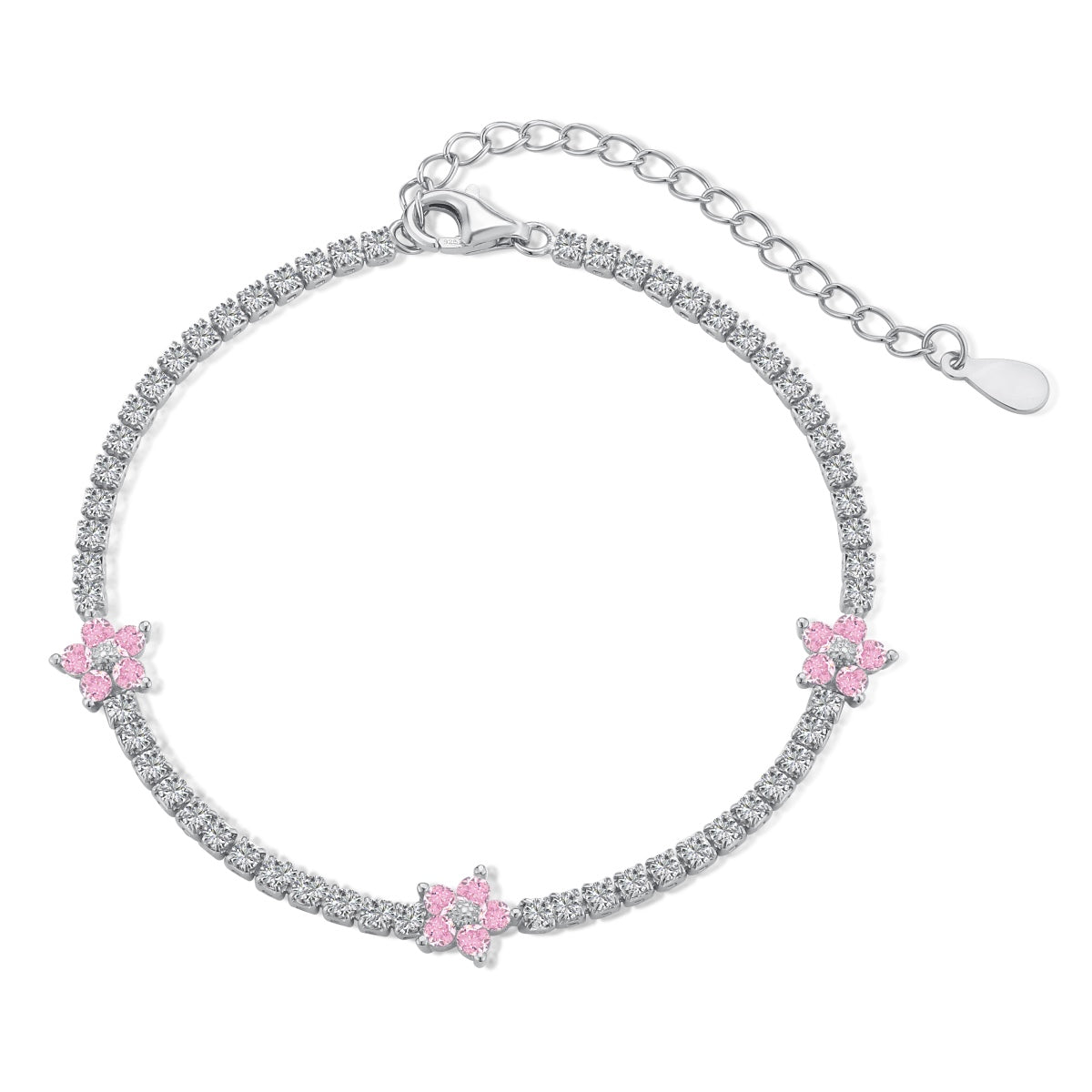 [Tonmkive Jewelry]Sparkling Flower Shape Tennis Bracelet