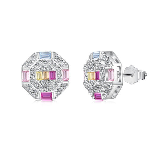 [Tonmkive Jewelry]Ornate Colorful Octagon Shape Daily Earrings