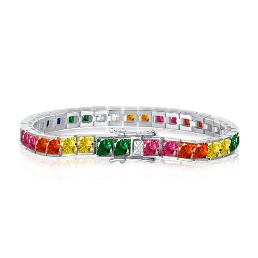 [Tonmkive Jewelry]Radiant Colorful Princess Cut Tennis Bracelet