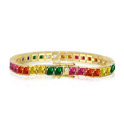 [Tonmkive Jewelry]Radiant Colorful Princess Cut Tennis Bracelet