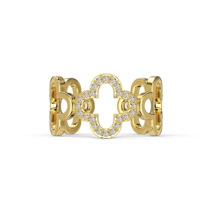 [Tonmkive Jewelry]Hollow Design Four-Leaf Clover Flower Shape Ring
