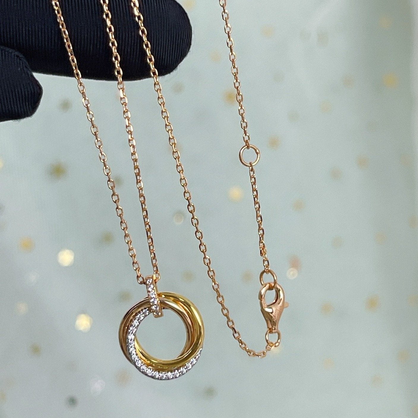 [Liorra]TRINITY NECKLACE SILVER GOLD PINK GOLD DIAMONDS