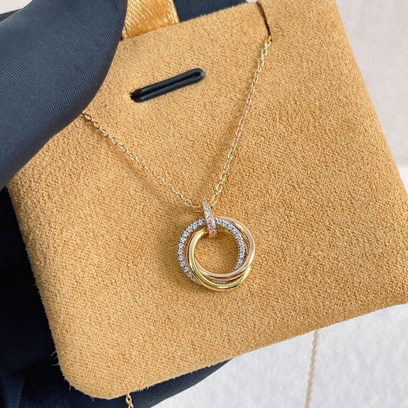 [Liorra]TRINITY NECKLACE SILVER GOLD PINK GOLD DIAMONDS