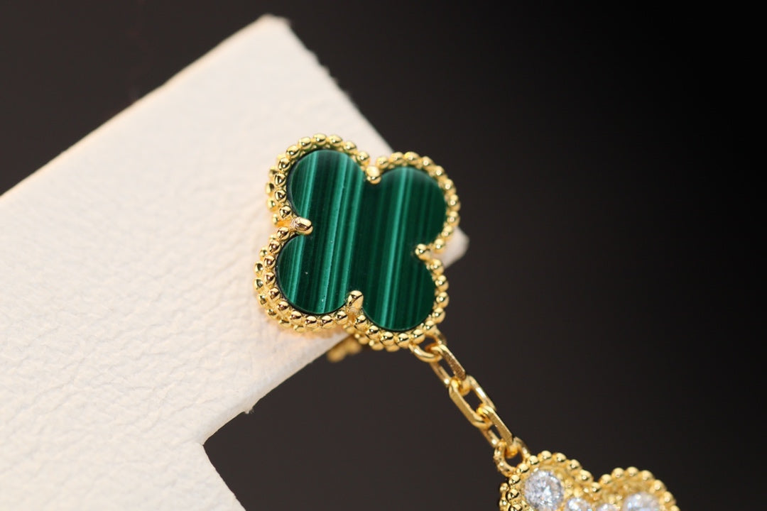 [Liorra]CLOVER EARRINGS GOLD MALACHITE DIAMOND 3 MOTIF