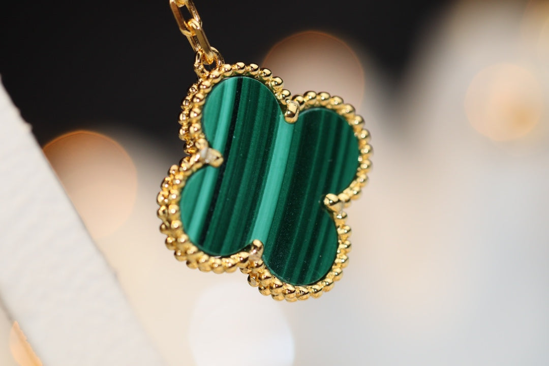 [Liorra]CLOVER EARRINGS GOLD MALACHITE DIAMOND 3 MOTIF