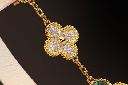 [Liorra]CLOVER EARRINGS GOLD MALACHITE DIAMOND 3 MOTIF