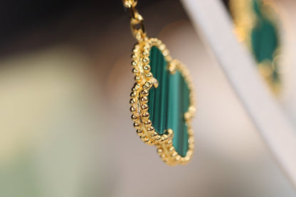 [Liorra]CLOVER EARRINGS GOLD MALACHITE DIAMOND 3 MOTIF
