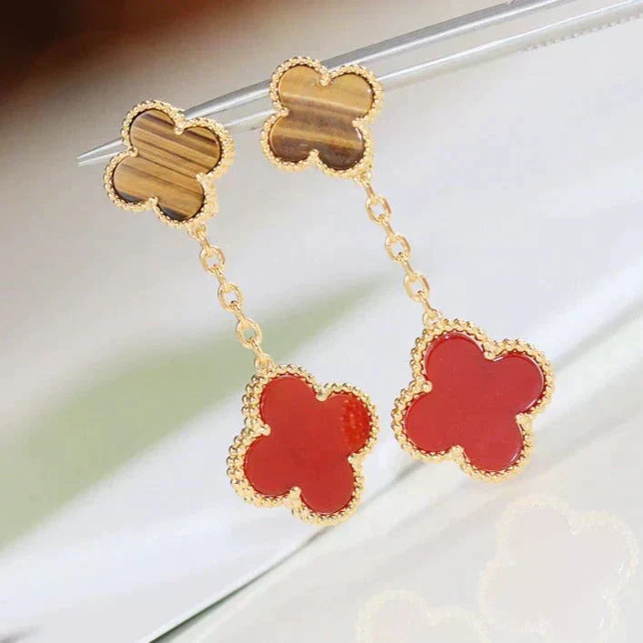 [Liorra]CLOVER  2 MOTIF  TIGER EYE CARNELIAN EARRINGS