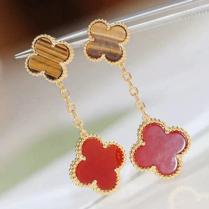 [Liorra]CLOVER  2 MOTIF  TIGER EYE CARNELIAN EARRINGS