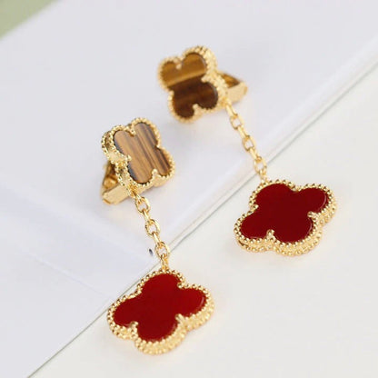 [Liorra]CLOVER  2 MOTIF  TIGER EYE CARNELIAN EARRINGS