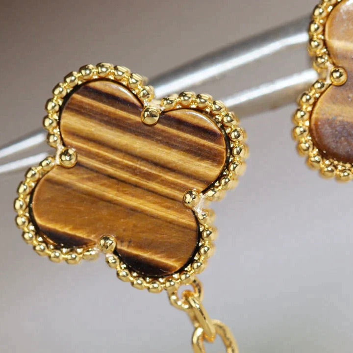 [Liorra]CLOVER  2 MOTIF  TIGER EYE CARNELIAN EARRINGS