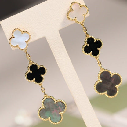 [Liorra]CLOVER EARRINGS GOLD ONYX MOP 3 MOTIF