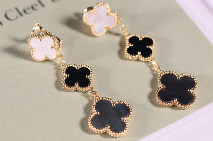 [Liorra]CLOVER EARRINGS GOLD ONYX MOP 3 MOTIF