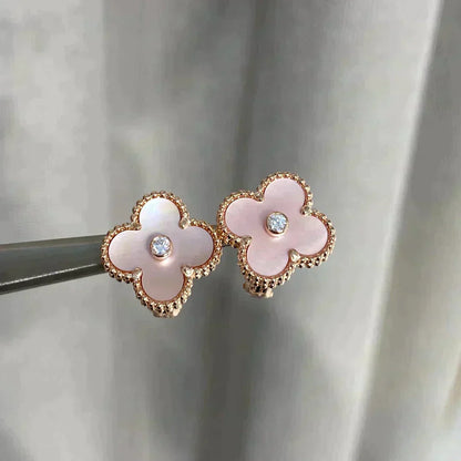 [Liorra]CLOVER MEDIUM 1 MOTIFS  PINK MOP DIAMOND EARRINGS