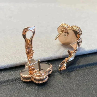 [Liorra]CLOVER MEDIUM 1 MOTIFS GRAY MOP  DIAMOND EARRINGS