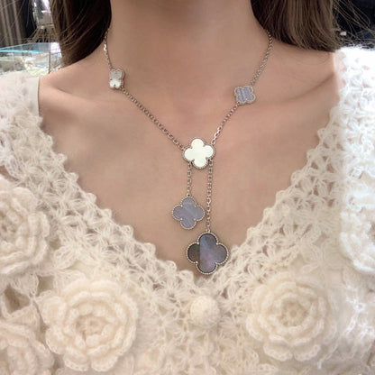 [Liorra]CLOVER MOP CHALCEDONY NECKLACE SILVER 6 MOTIF