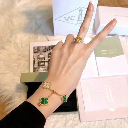 [Liorra] CLOVER 5 MOTIF MALACHITE BRACELET COLLECTION