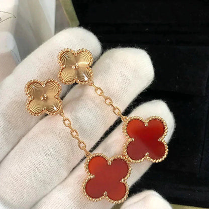 [Liorra]CLOVER 2 MOTIF  LASER CARNELIAN EARRINGS