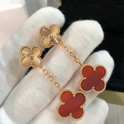 [Liorra]CLOVER 2 MOTIF  LASER CARNELIAN EARRINGS