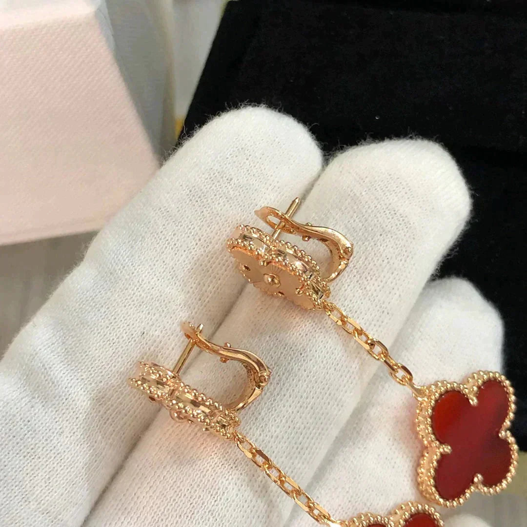 [Liorra]CLOVER 2 MOTIF  LASER CARNELIAN EARRINGS