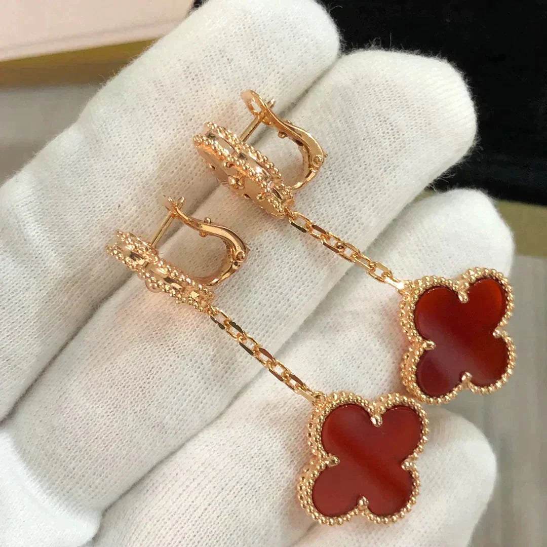 [Liorra]CLOVER 2 MOTIF  LASER CARNELIAN EARRINGS