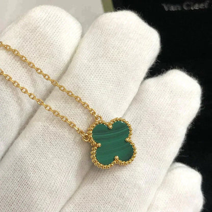 [Liorra]CLOVER 15MM MALACHITE SINGLE FLOWER  NECKLACE