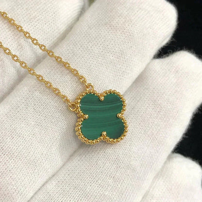 [Liorra]CLOVER 15MM MALACHITE SINGLE FLOWER  NECKLACE