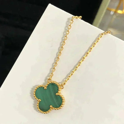 [Liorra]CLOVER 15MM MALACHITE SINGLE FLOWER  NECKLACE
