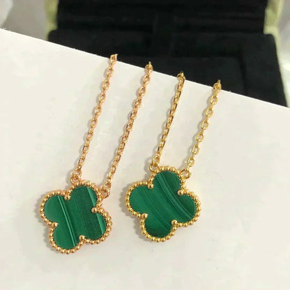 [Liorra]CLOVER 15MM MALACHITE SINGLE FLOWER  NECKLACE