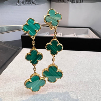 [Liorra]CLOVER MALACHITE 3 MOTIFS GOLD