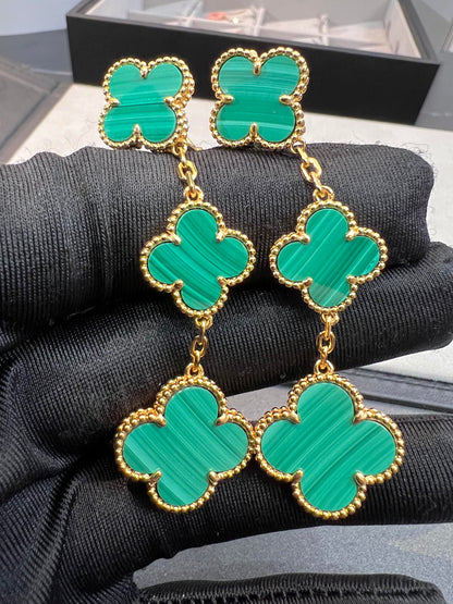 [Liorra]CLOVER MALACHITE 3 MOTIFS GOLD