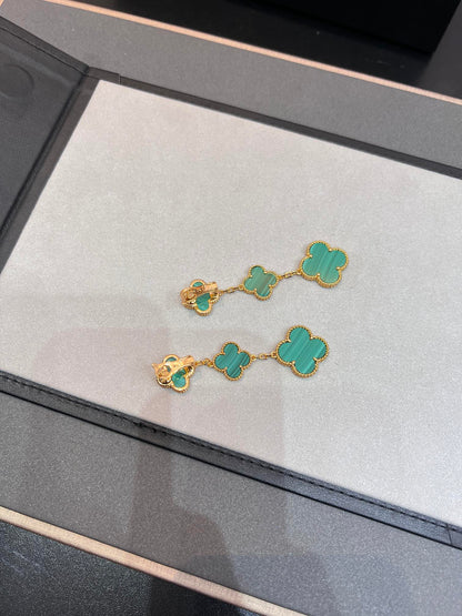 [Liorra]CLOVER MALACHITE 3 MOTIFS GOLD