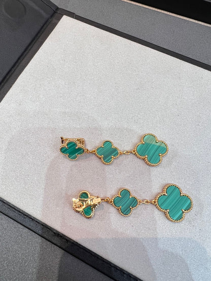 [Liorra]CLOVER MALACHITE 3 MOTIFS GOLD