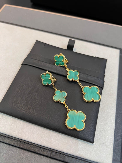 [Liorra]CLOVER MALACHITE 3 MOTIFS GOLD