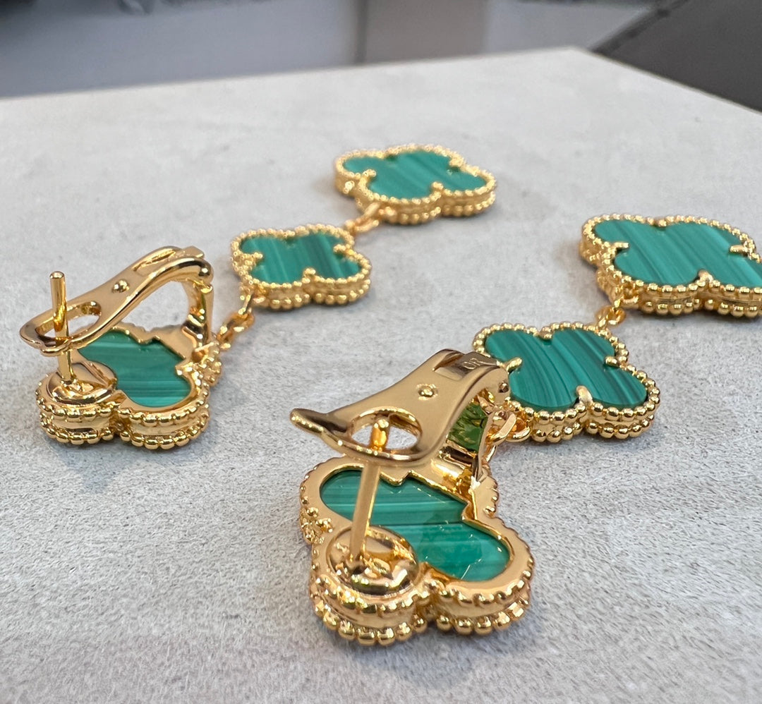 [Liorra]CLOVER MALACHITE 3 MOTIFS GOLD