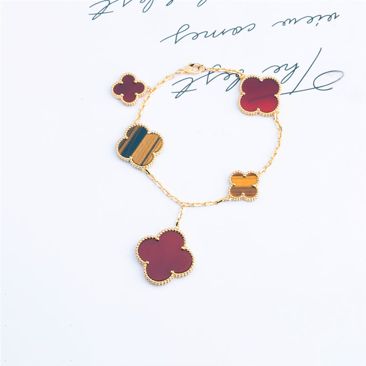 [Liorra]CLOVER BRACELET 5 MOTIFS CARNELIAN TIGER EYE