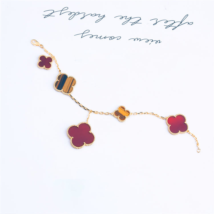 [Liorra]CLOVER BRACELET 5 MOTIFS CARNELIAN TIGER EYE