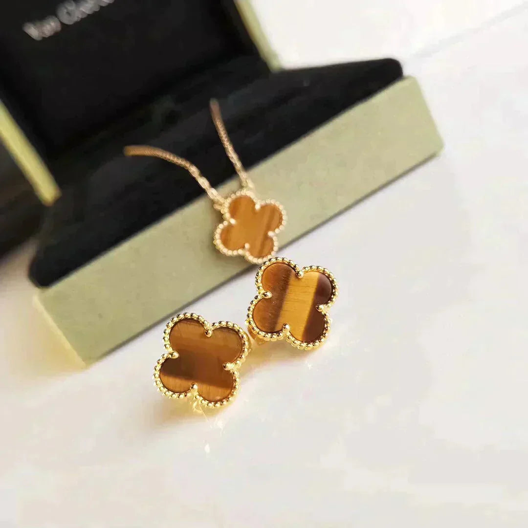 [Liorra]CLOVER MEDIUM 1 MOTIFS TIGER EYE EARRINGS
