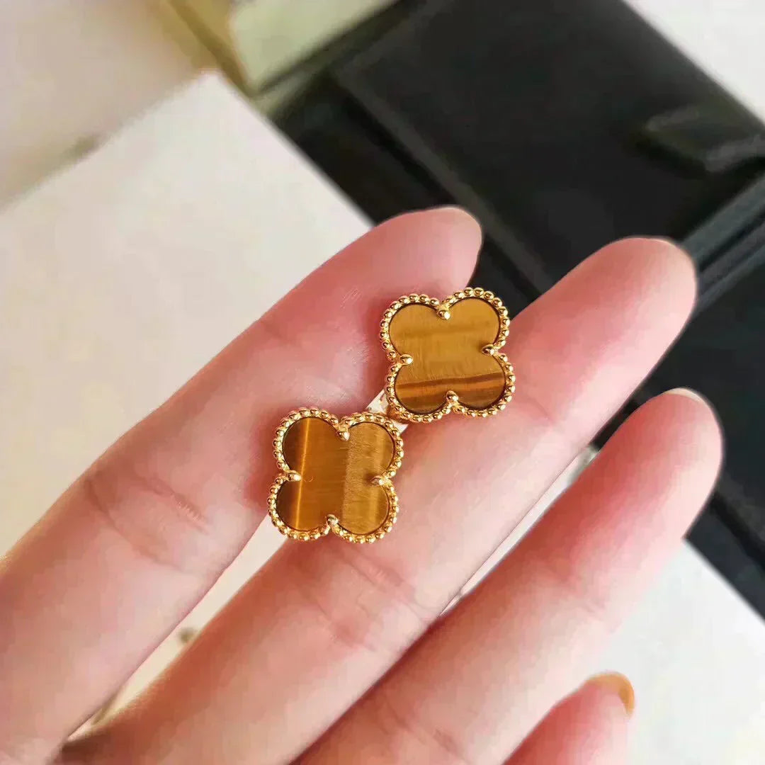 [Liorra]CLOVER MEDIUM 1 MOTIFS TIGER EYE EARRINGS