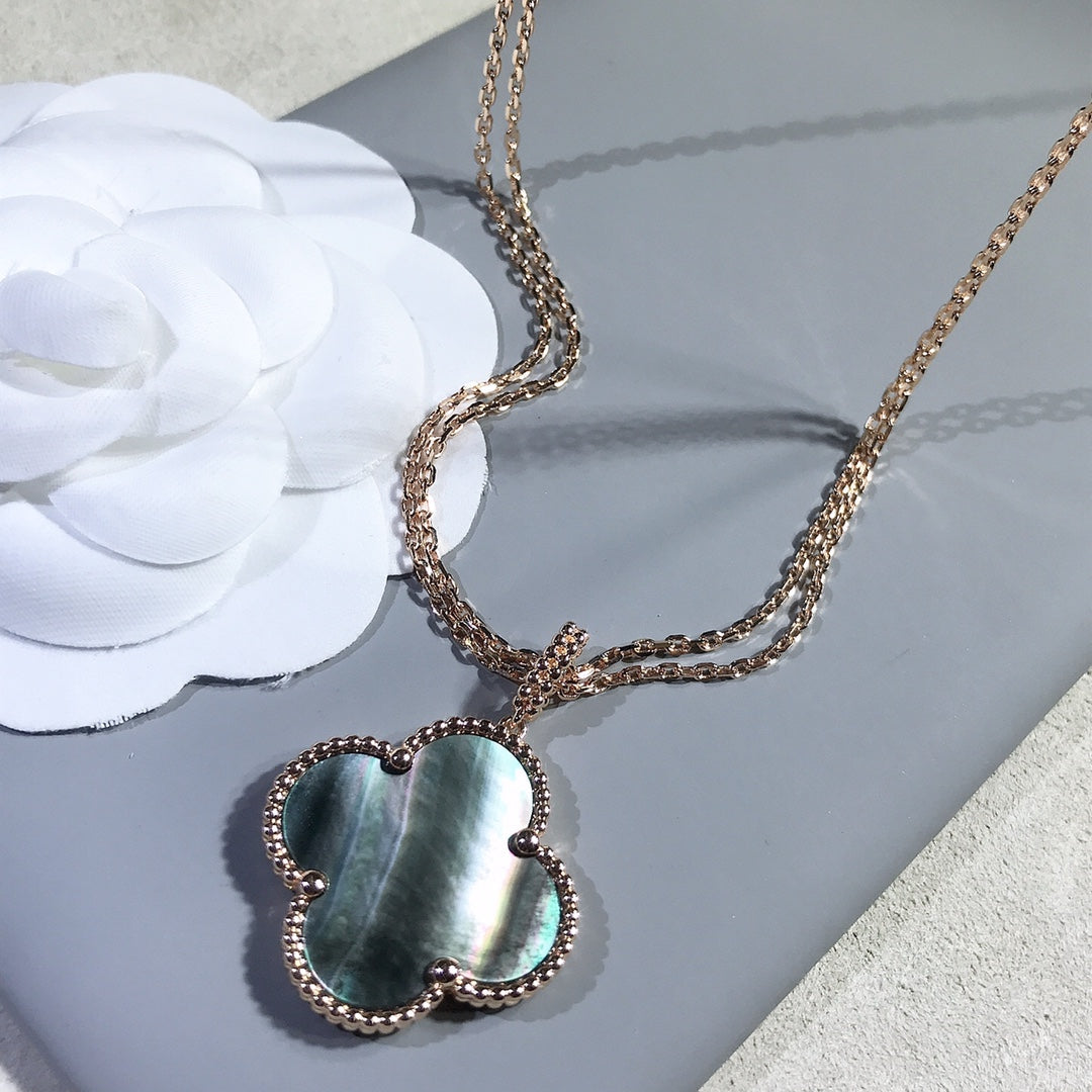 [Liorra]CLOVER 25MM GOLD DARK MOP BIG CLOVER NECKLACE