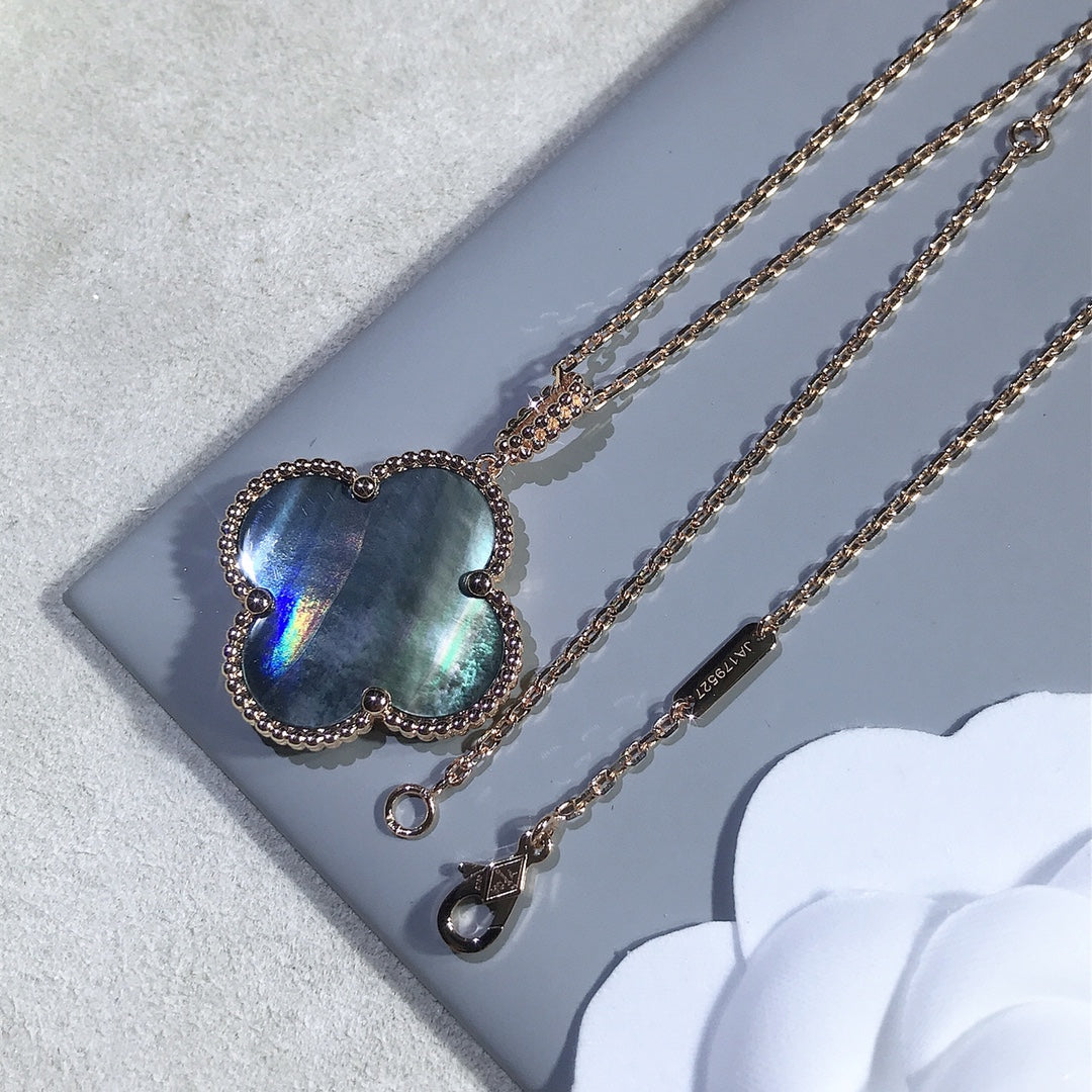 [Liorra]CLOVER 25MM GOLD DARK MOP BIG CLOVER NECKLACE