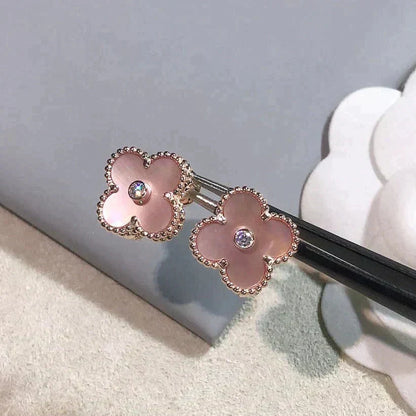 [Liorra]CLOVER MEDIUM 1 MOTIFS  PINK MOP DIAMOND EARRINGS
